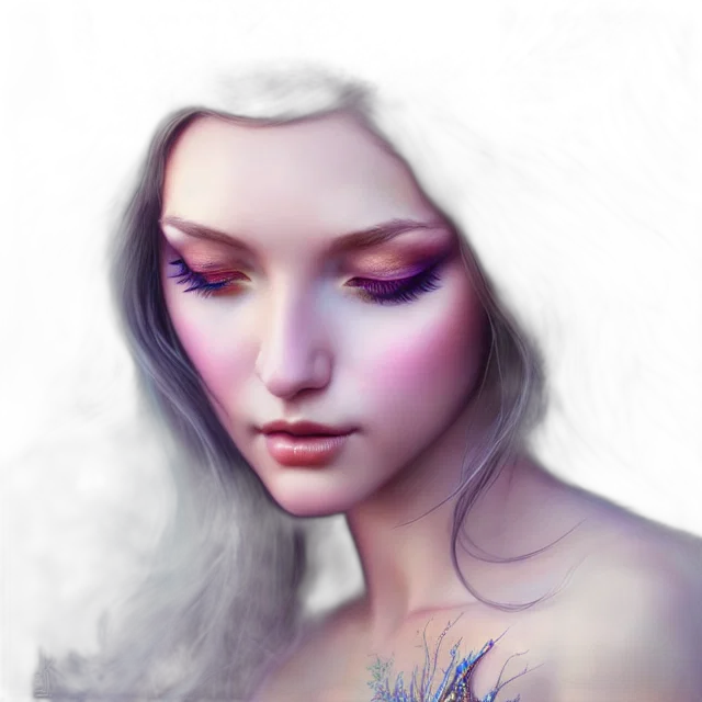 face, jewelry, fantasy art, photorealistic, concept art, oil painting, fog, blue transparent PNG cut-out