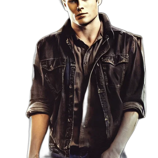 jacket, photorealistic, comic book art, concept art, fantasy art, earth tones, dean, winchester transparent PNG cut-out
