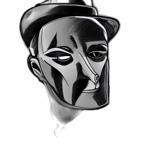 mask, face, hat, robot, cartoon, comic book art, pencil sketch, photorealistic transparent PNG cut-out