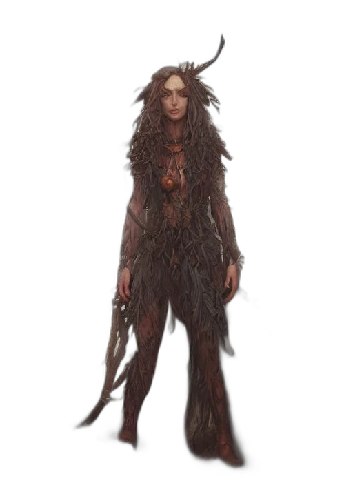 creature, staff, dress, hair transparent PNG cut-out