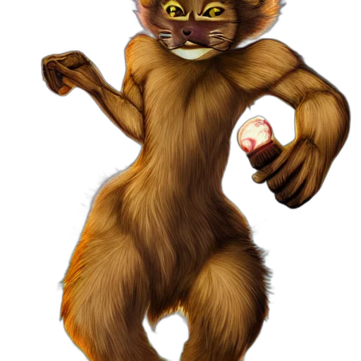 creature, staff, animal, concept art, fantasy art, 3d render, cartoon, werecat transparent PNG cut-out