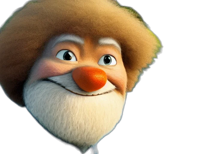 face, 3d render, photorealistic, bob, ross, lorax, movie, still transparent PNG cut-out