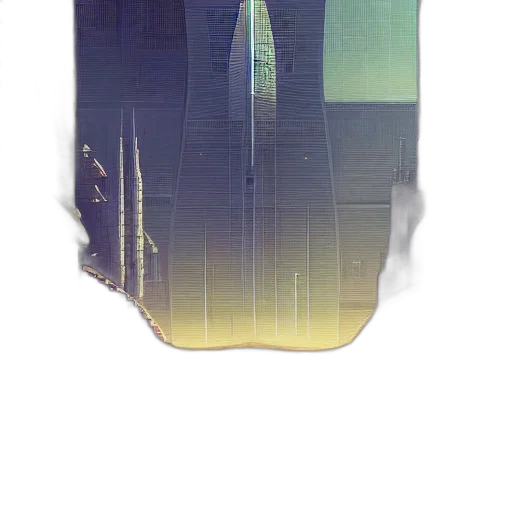 building, robot, weapon, sword, concept art, cyberpunk, vaporwave, pixel art transparent PNG cut-out