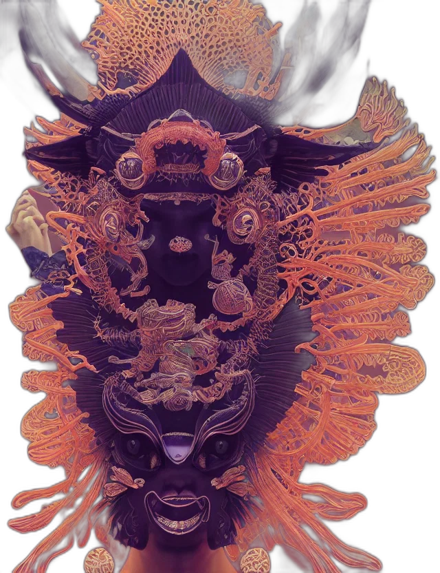 crown, mask, dragon, creature, concept art, 3d render, photorealistic, underwater transparent PNG cut-out