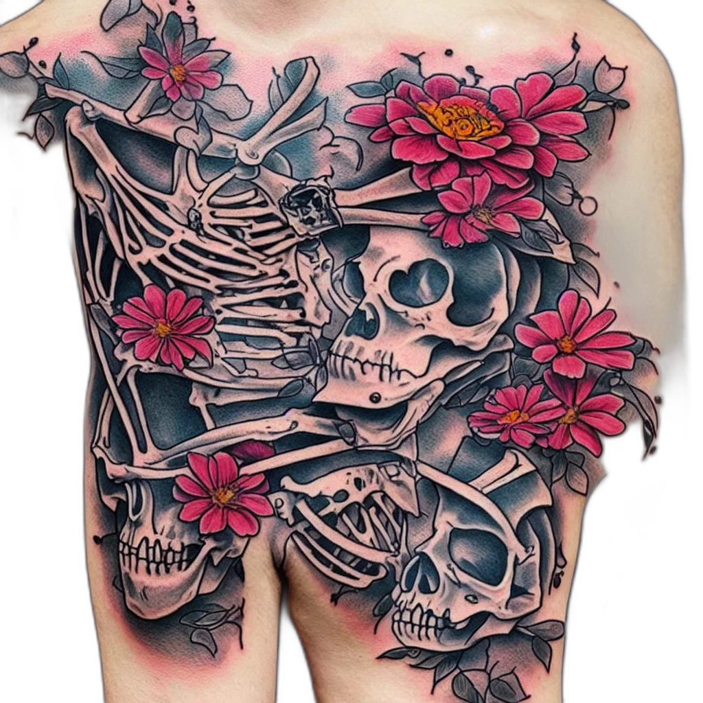 creative, skeleton, flower, art, like, tattoo transparent PNG cut-out