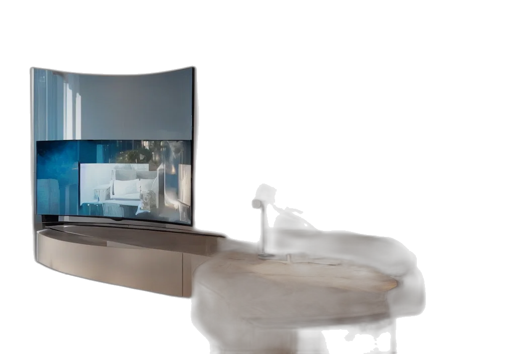 furniture, 3d render, concept art, photorealistic, underwater, curved, transparent, volumetric transparent PNG cut-out