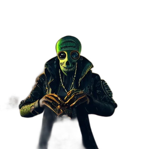 mask, jacket, creature, staff transparent PNG cut-out