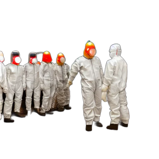 jacket, mask, robot, staff, concept art, 3d render, outer space, wide transparent PNG cut-out