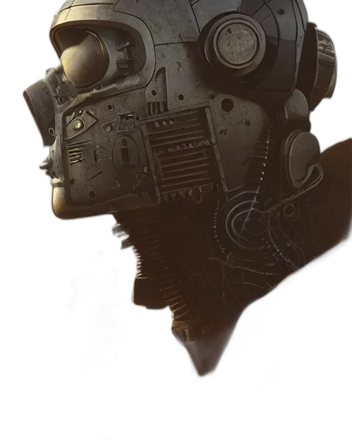 mask, robot, face, weapon, concept art, cyberpunk, 3d render, photorealistic transparent PNG cut-out