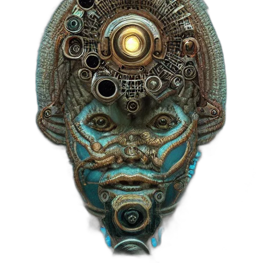mask, jewelry, face, robot, concept art, cyberpunk, fantasy art, 3d render transparent PNG cut-out
