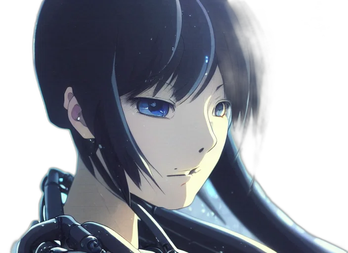 face, robot, anime, photorealistic, concept art, cyberpunk, neon lights, blue transparent PNG cut-out