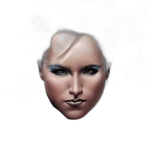 face, mask, hair, photorealistic, concept art, fantasy art, 3d render, dark transparent PNG cut-out