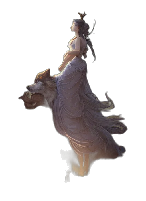dress, dragon, staff, crown transparent PNG cut-out