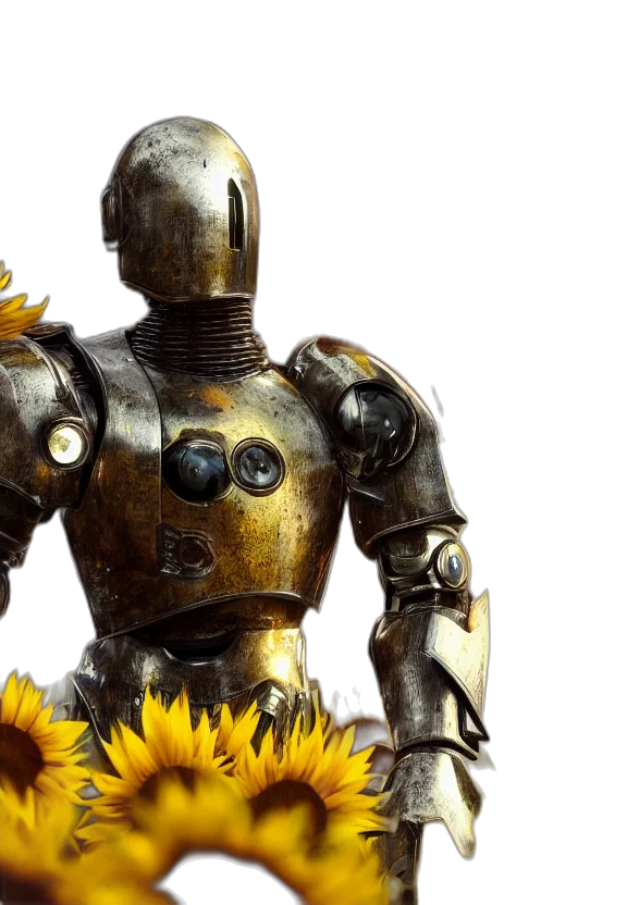 robot, concept art, 3d render, golden transparent PNG cut-out