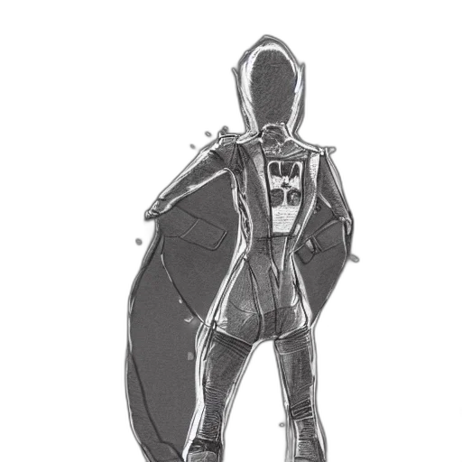 robot, jacket, mask, sword, concept art, comic book art, pencil sketch, cyberpunk transparent PNG cut-out