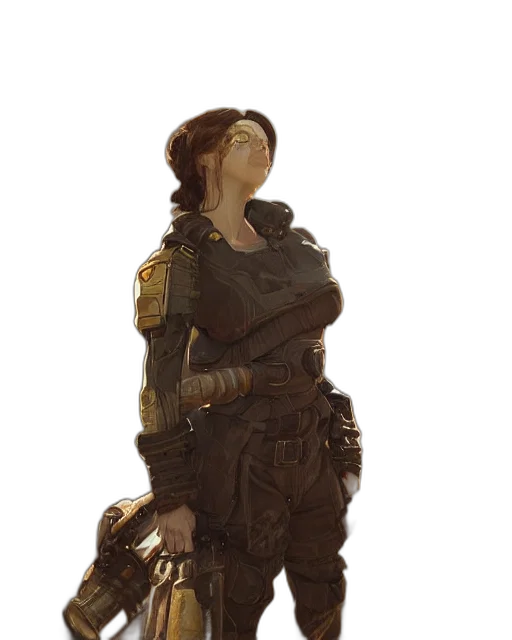 staff, dress, jacket, face, concept art, cyberpunk, 3d render, fantasy art transparent PNG cut-out
