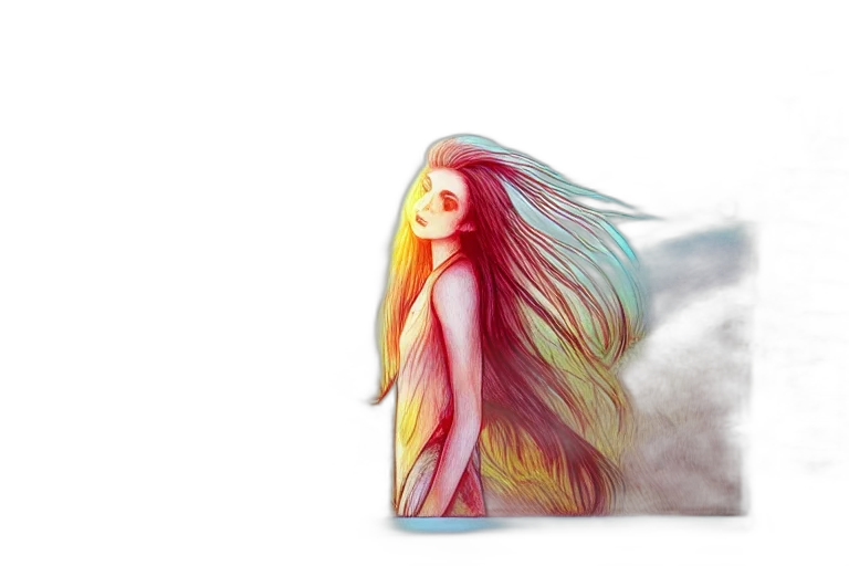 hair, dress, mask, creature, concept art, watercolor, fantasy art, 3d render transparent PNG cut-out