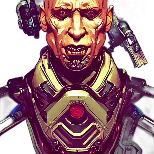 robot, face, cyberpunk, comic book art transparent PNG cut-out