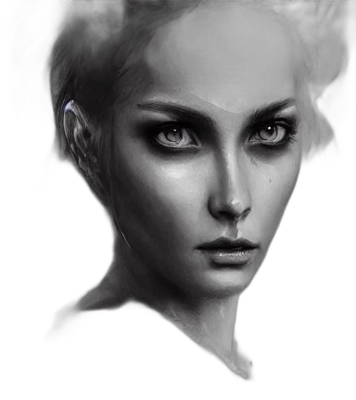face, robot, photorealistic, fantasy art, concept art, oil painting, outer space, monochrome transparent PNG cut-out