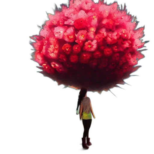 umbrella, tree, flower, dress, 3d render, concept art, photorealistic, anime transparent PNG cut-out