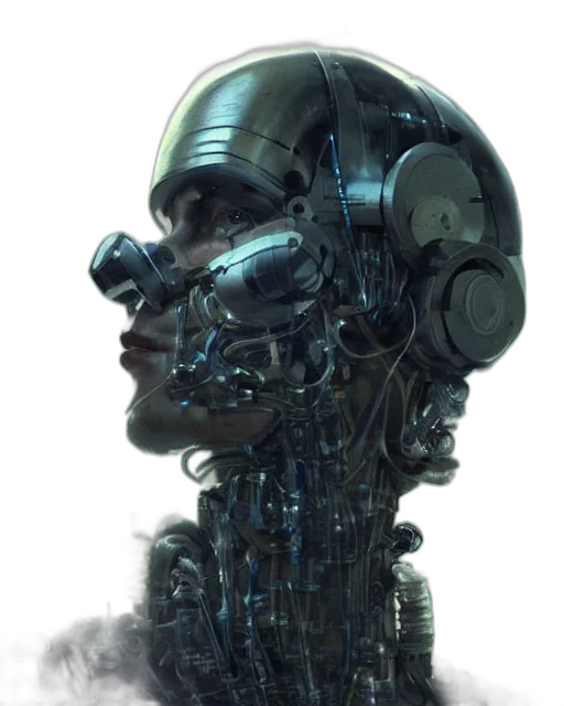 robot, face, mask, cyberpunk, concept art, 3d render, comic book art, outer space transparent PNG cut-out