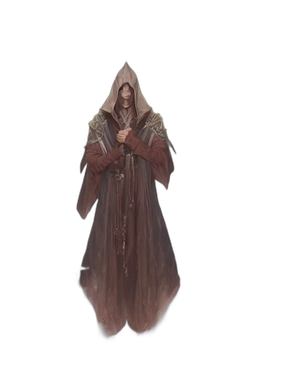jacket, staff, creature, mask, concept art, 3d render, fantasy art, evil transparent PNG cut-out