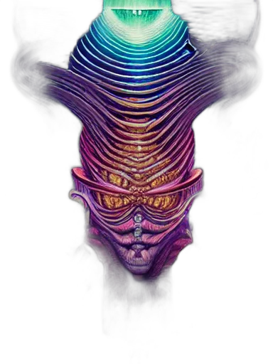 mask, face, hair, creature, concept art, fantasy art, cyberpunk, vaporwave transparent PNG cut-out