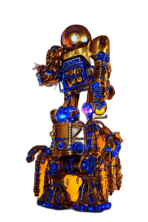 robot, dress, weapon, staff, concept art, 3d render, cyberpunk, pixel art transparent PNG cut-out