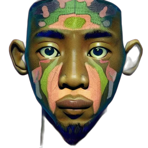 mask, face, creature, photorealistic, cartoon, fantasy art, 3d render, green transparent PNG cut-out