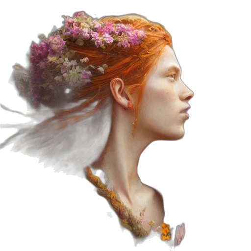 crown, face, flower, jewelry, fantasy art, photorealistic, concept art, watercolor transparent PNG cut-out