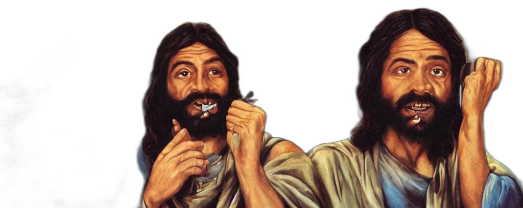 photorealistic, jesus, christ, smoking, blunt, style, cheech, chong transparent PNG cut-out
