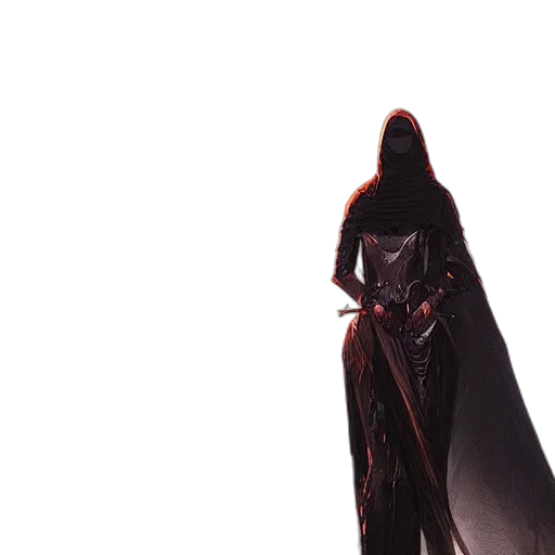 dress, sword, staff, weapon, concept art, 3d render, dark, digital transparent PNG cut-out