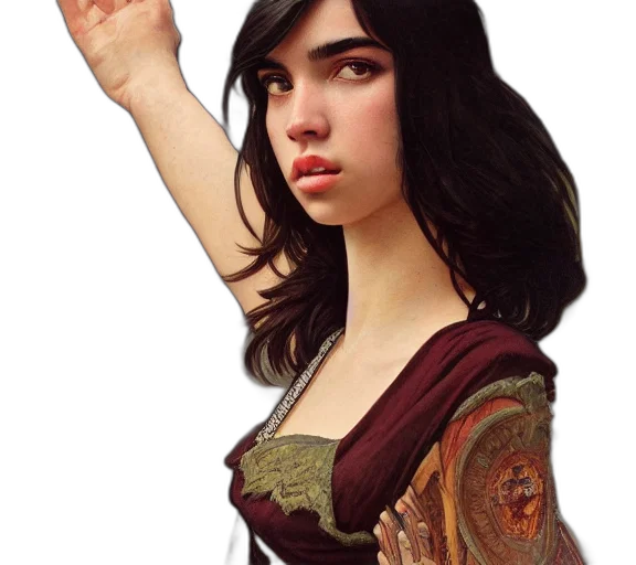 face, staff, dress, fantasy art transparent PNG cut-out