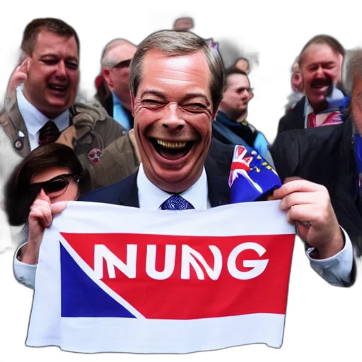 nigel, farage, laughing, holding, burning, flag, photograph transparent PNG cut-out