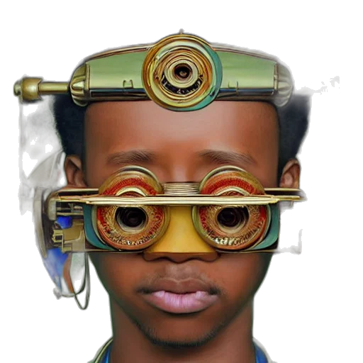 mask, robot, face, staff, 3d render, concept art, photorealistic, cyberpunk transparent PNG cut-out