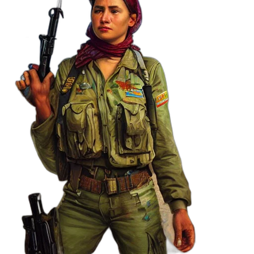 jacket, weapon, staff, face, concept art, photorealistic, pixel art, oil painting transparent PNG cut-out