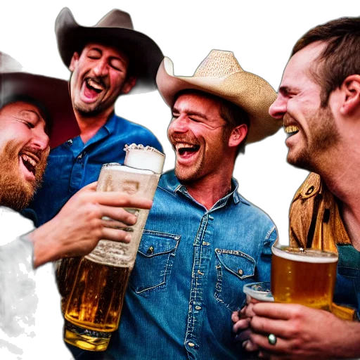 hat, cowboy, laughing, enjoy, his, drink, beer, friends transparent PNG cut-out