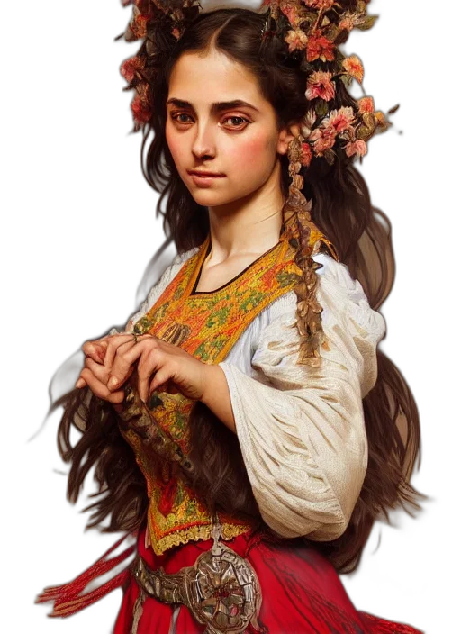 dress, face, crown, staff, fantasy art, oil painting, photorealistic, concept art transparent PNG cut-out
