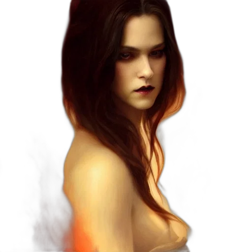 dress, face, fantasy art, concept art, photorealistic, oil painting, fire, red transparent PNG cut-out