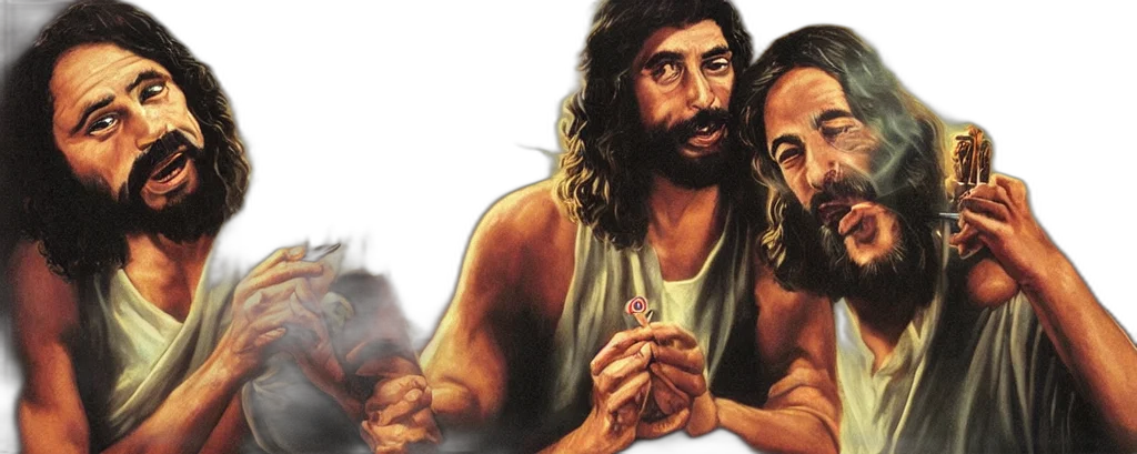 photorealistic, fire, jesus, christ, smoking, blunt, style, cheech transparent PNG cut-out