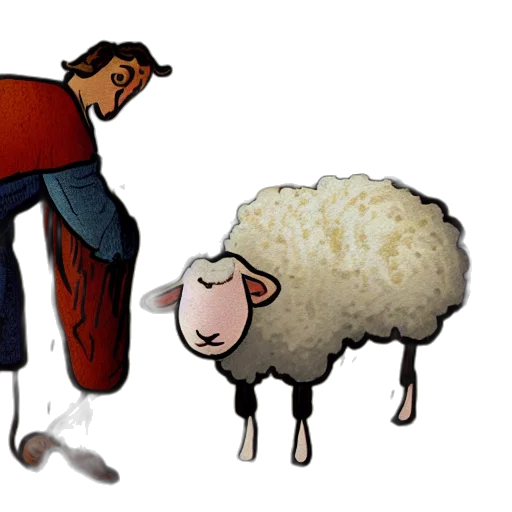 concept art, pixel art, 3d render, sheep, giving, massage, shepherd, cartoon transparent PNG cut-out