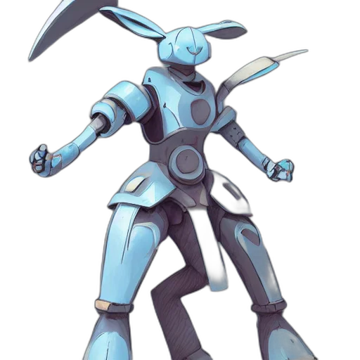 robot, weapon, staff, concept art, 3d render, pixel art, anime, blue transparent PNG cut-out