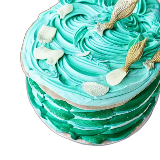food, 3d render, green, pastel, blue, mermaid, cake, advertisement transparent PNG cut-out
