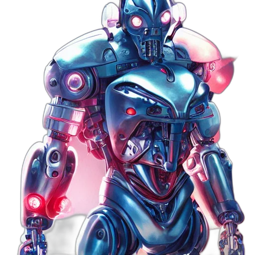robot, concept art, cyberpunk, comic book art, 3d render, blue, cyborg, ninja transparent PNG cut-out