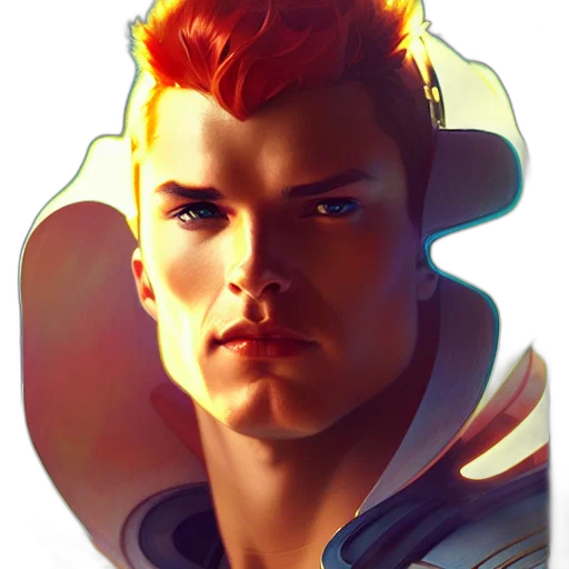 face, jacket, robot, staff, concept art, comic book art, fantasy art, photorealistic transparent PNG cut-out