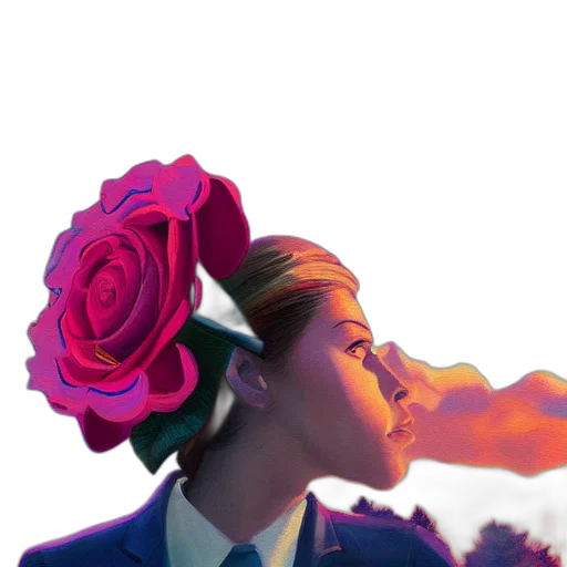 face, flower, crown, mask, vaporwave, concept art, watercolor, fantasy art transparent PNG cut-out