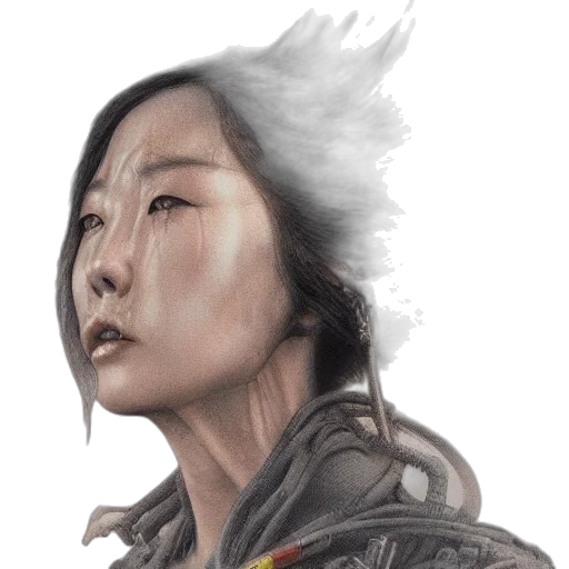 face, dragon, hair, photorealistic, concept art, fantasy art, watercolor, dark transparent PNG cut-out