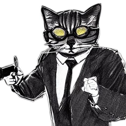 staff, cartoon, comic book art, concept art, pixel art, cyberpunk, cat, suit transparent PNG cut-out
