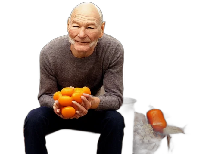 food, weapon, patrick, stewart, sitting, big, bowl, vegetable transparent PNG cut-out