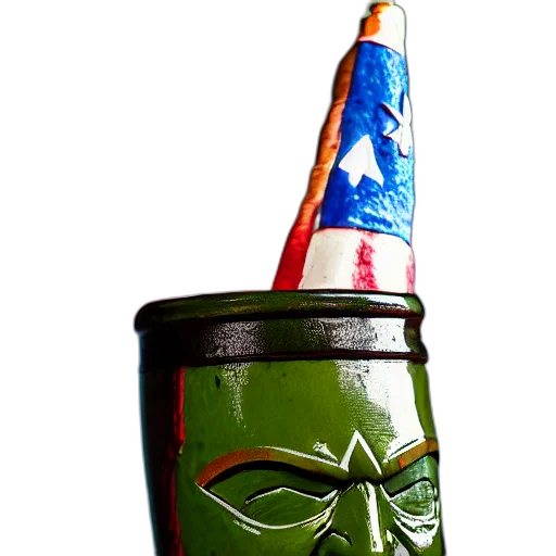 crown, hat, staff, bottle, 3d render, vaporwave, concept art, photorealistic transparent PNG cut-out